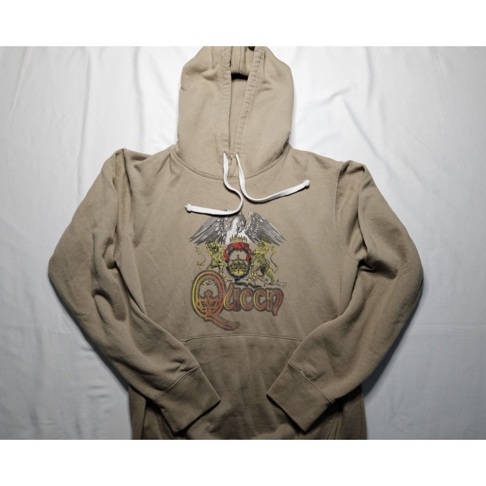 Queen Classic Crest Logo Hoodie Men Size S Tan Cotton Blend Pullover Used
